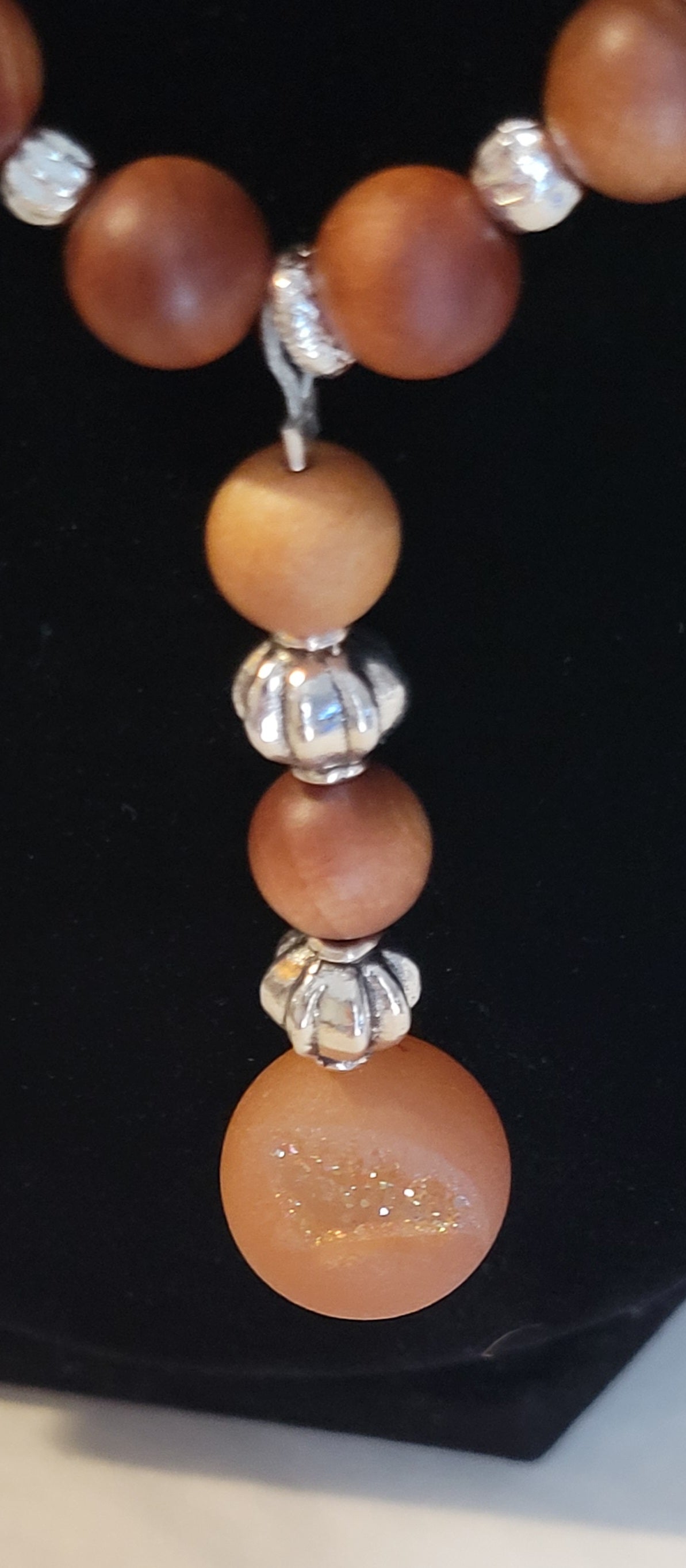 Sandal Wood and Dyed Agate Necklace
