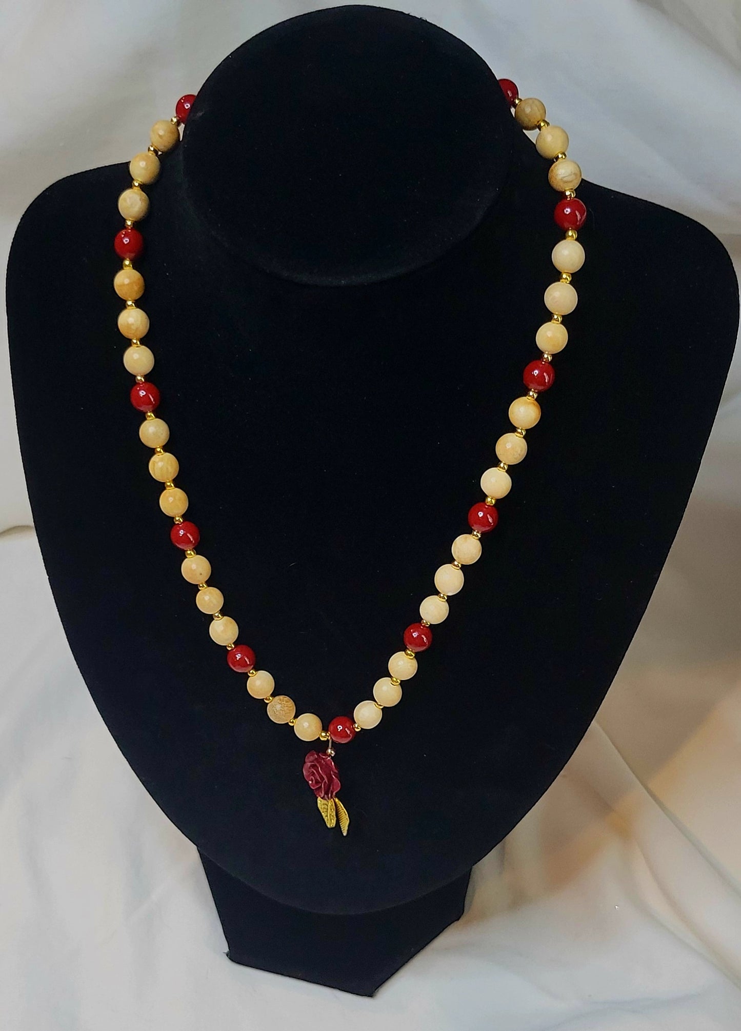 Blond Wood Rose Necklace