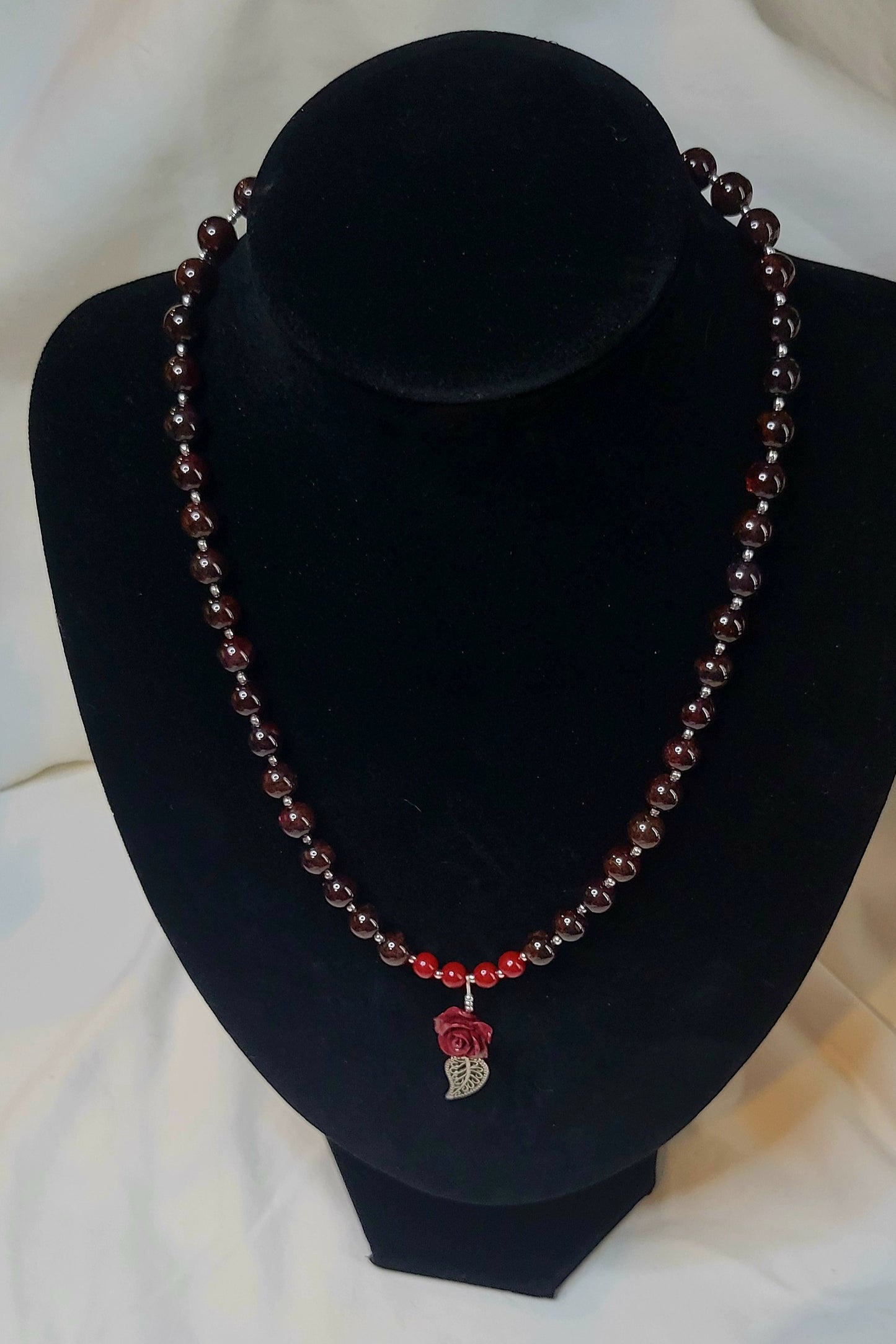 Garnet and Cinnabar Rose Necklace