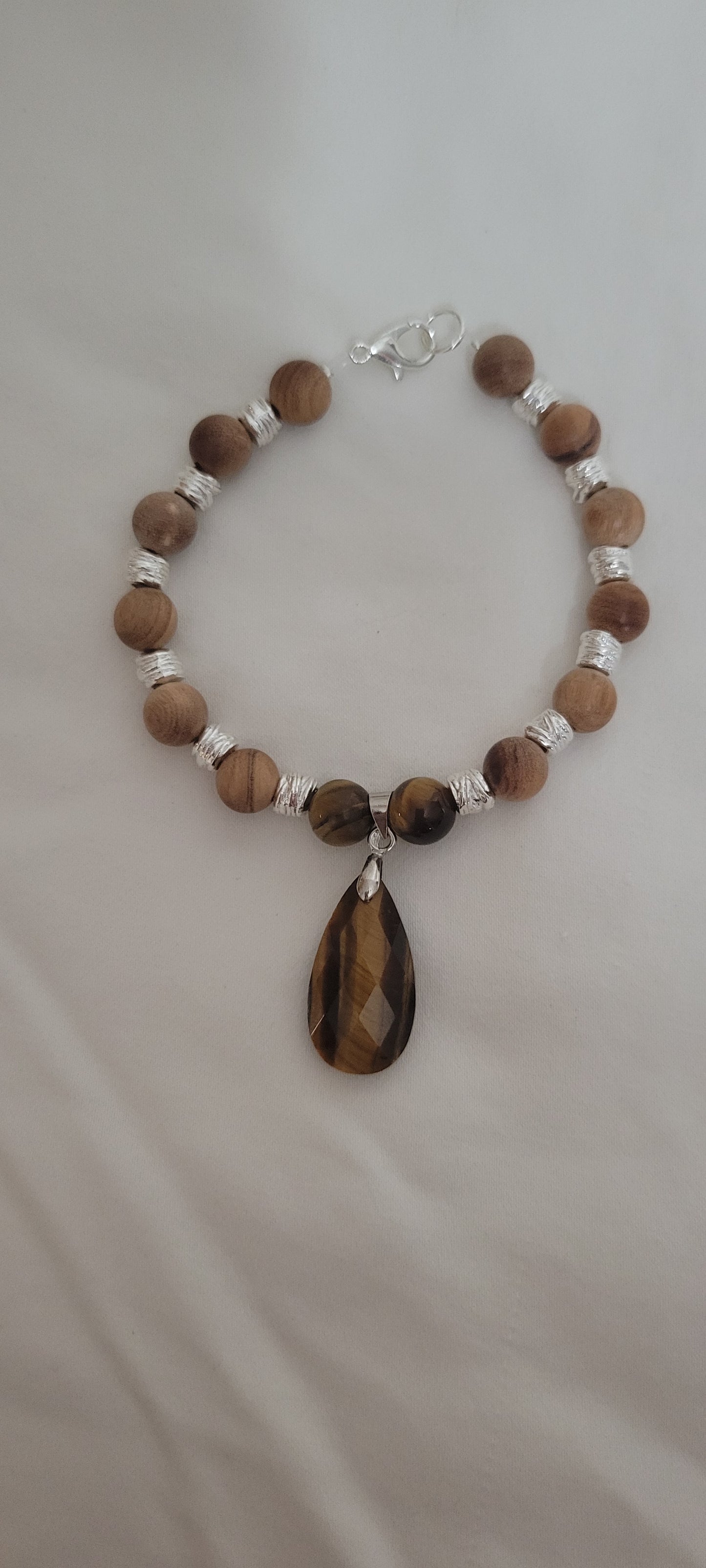 Tiger Eye and Wood Bracelet