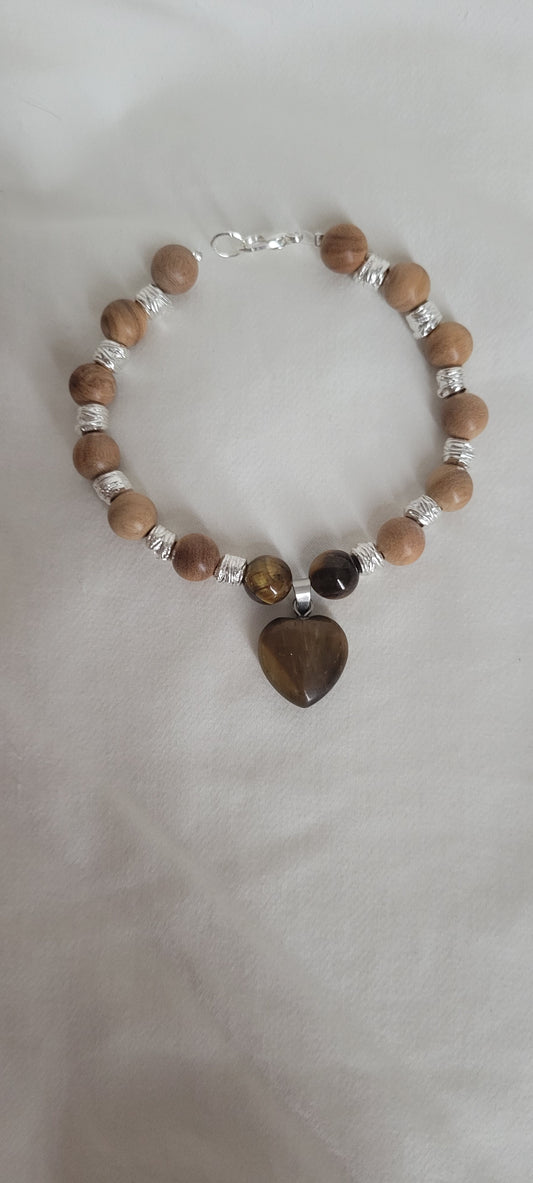 Tiger Eye and Wood Bracelet