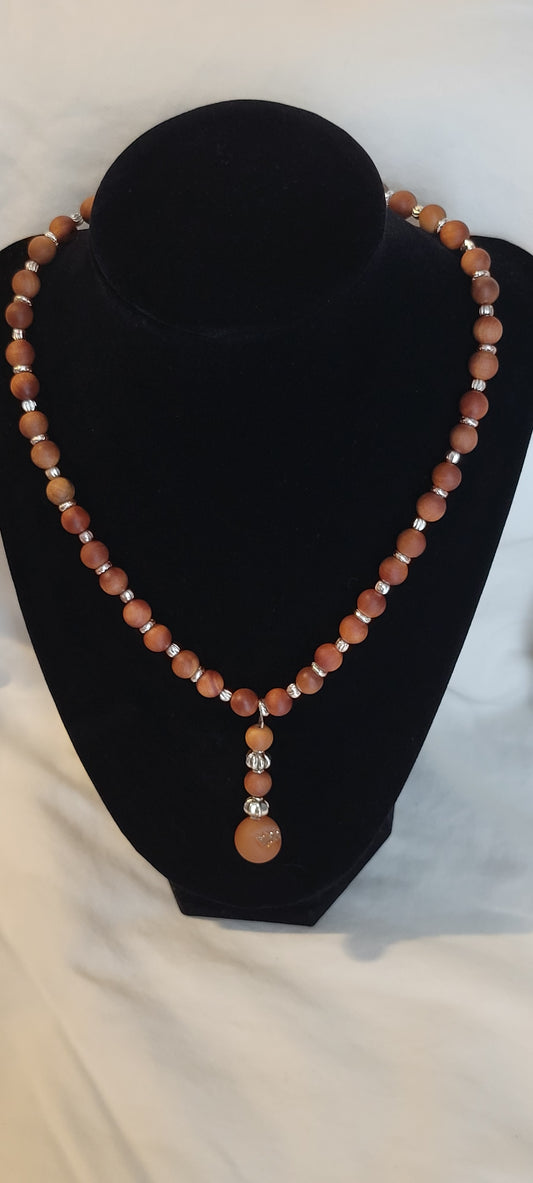 Sandal Wood and Dyed Agate Necklace