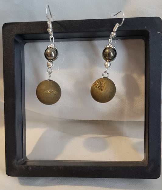 Pyrite Silver and Agate bracelet and earrings