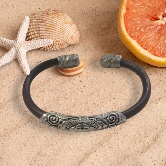 Wood and Silver Open Bangle Bracelet