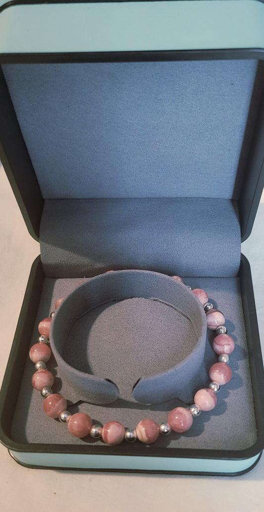Rhodochrosite and Silver Bracelet