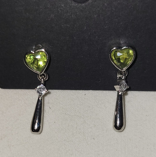Heart Peridot and Silver Earrings