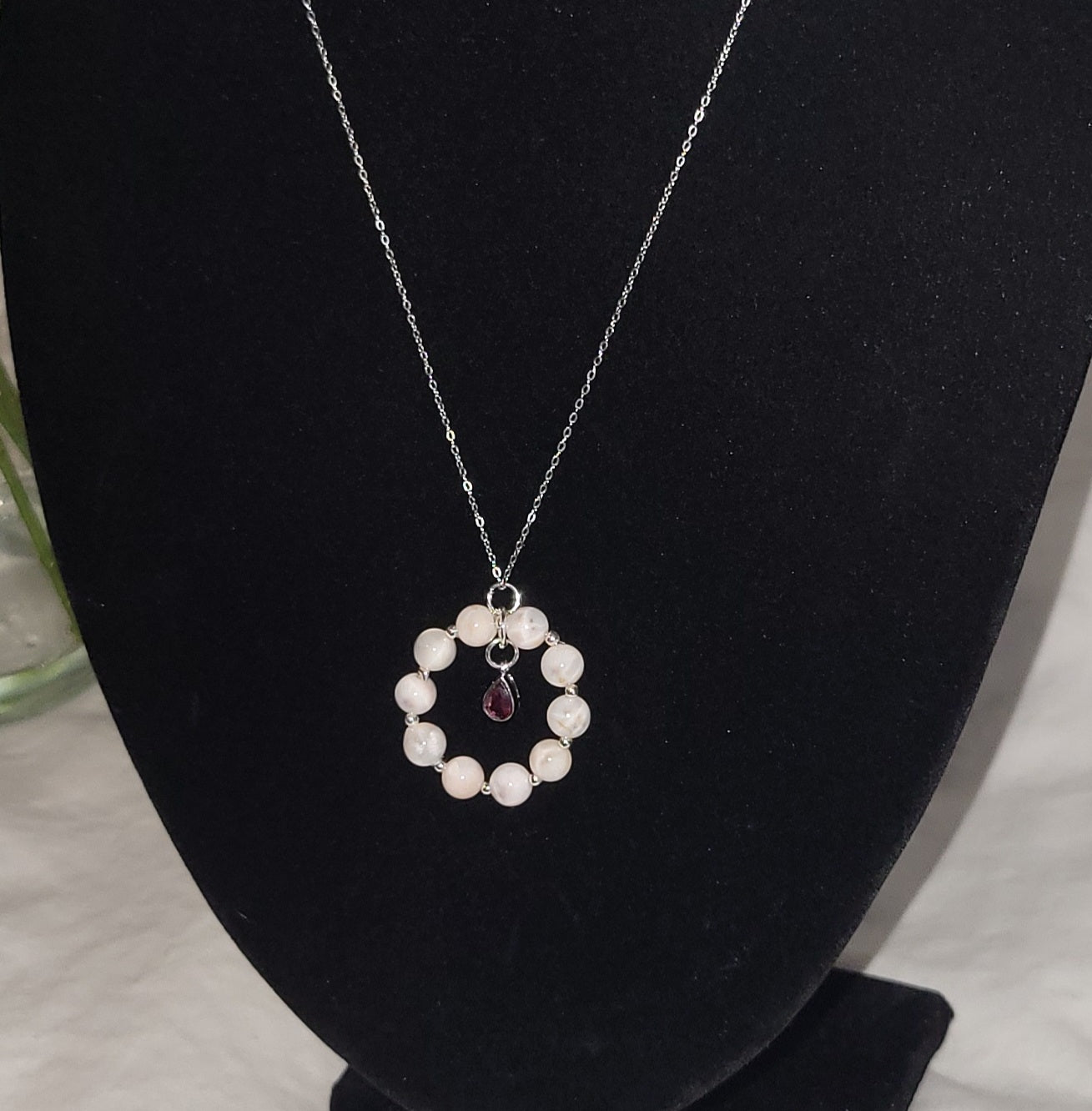 Pink Laramar, Garnet, Silver Necklace