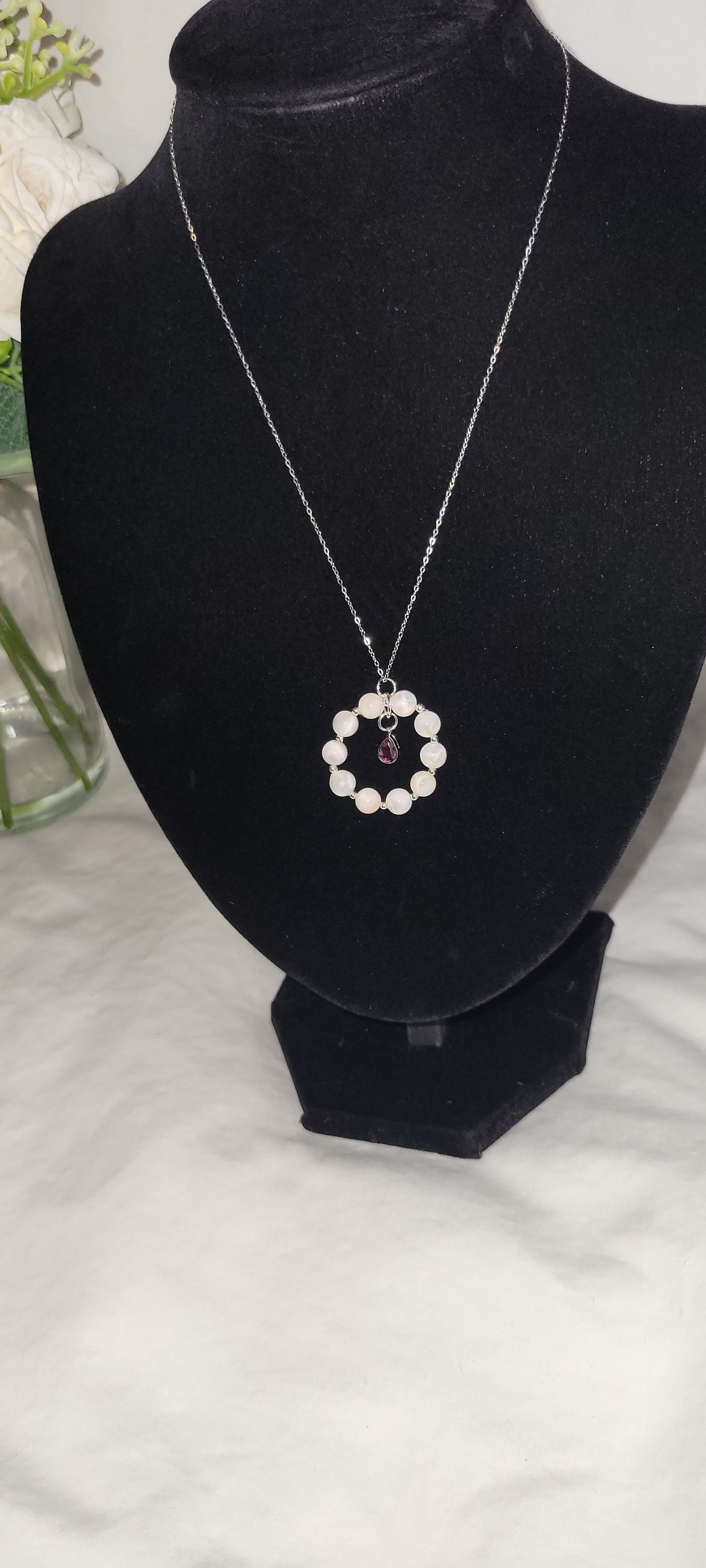 Pink Laramar, Garnet, Silver Necklace