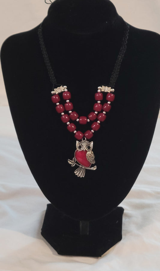Bodhi Bead And Macreme Owl Neckalce