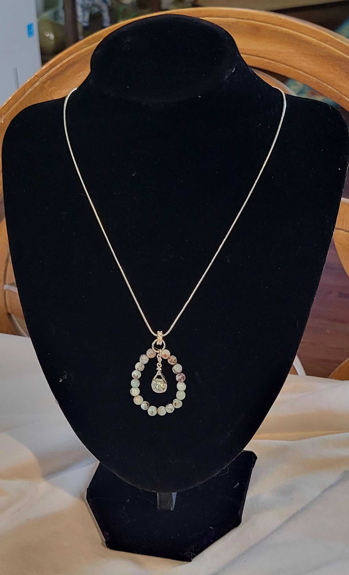 Pink Laramar, Garnet, Silver Necklace