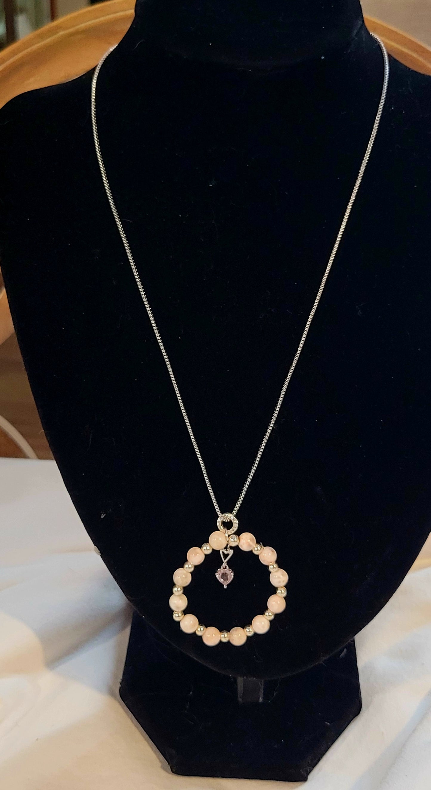 Pink Laramar, Garnet, Silver Necklace