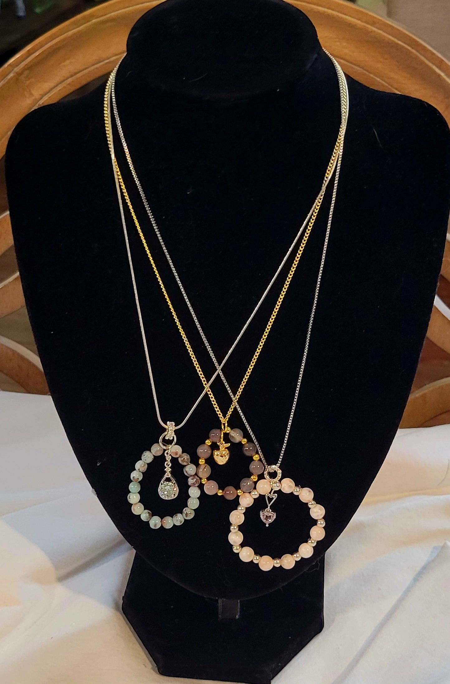 Pink Laramar, Garnet, Silver Necklace