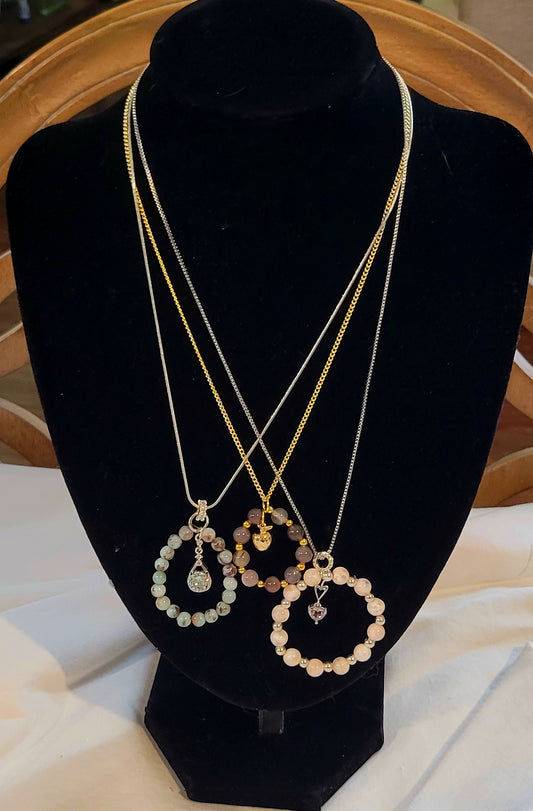 Pink Laramar, Garnet, Silver Necklace