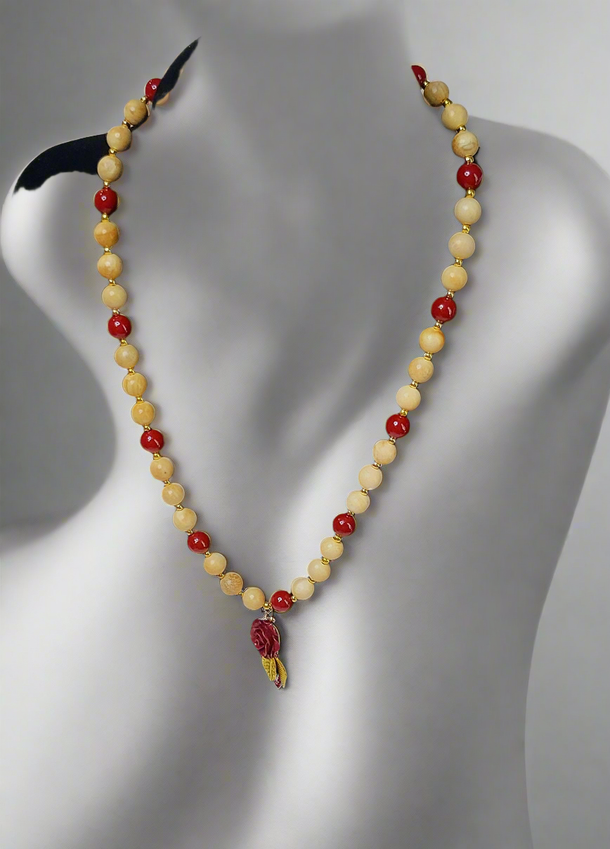 Blond Wood Rose Necklace