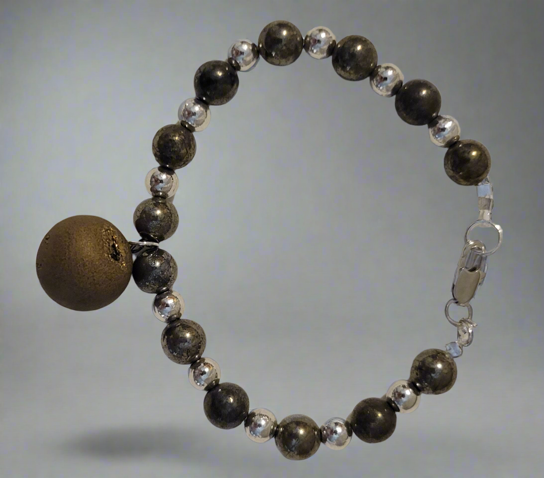 Pyrite Silver and Agate bracelet and earrings