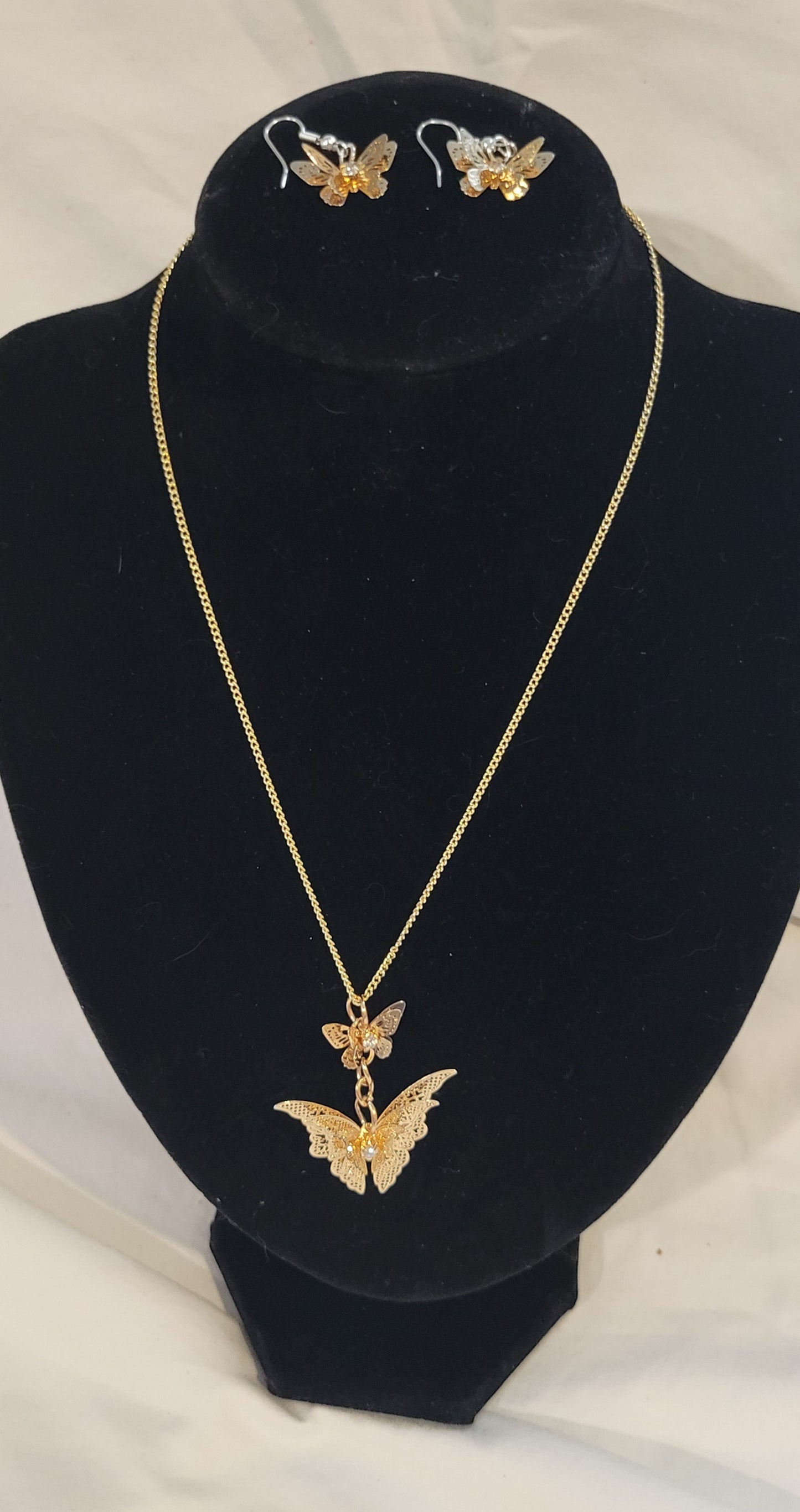 Gold Butterfly Necklace and Earring Set